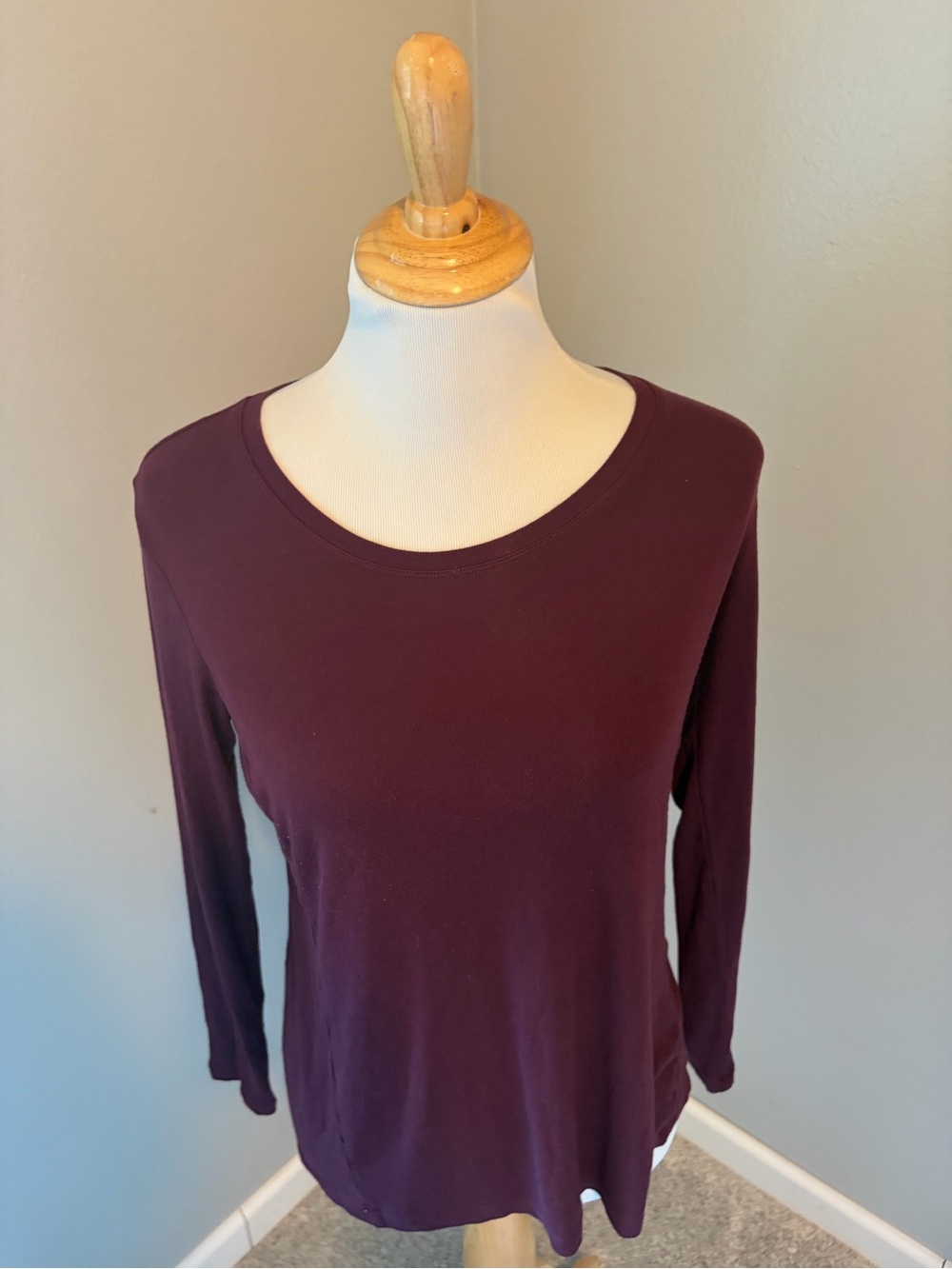 Womenβs Long Sleeve Crewneck Top - Burgundy Chelsea Tee #3409